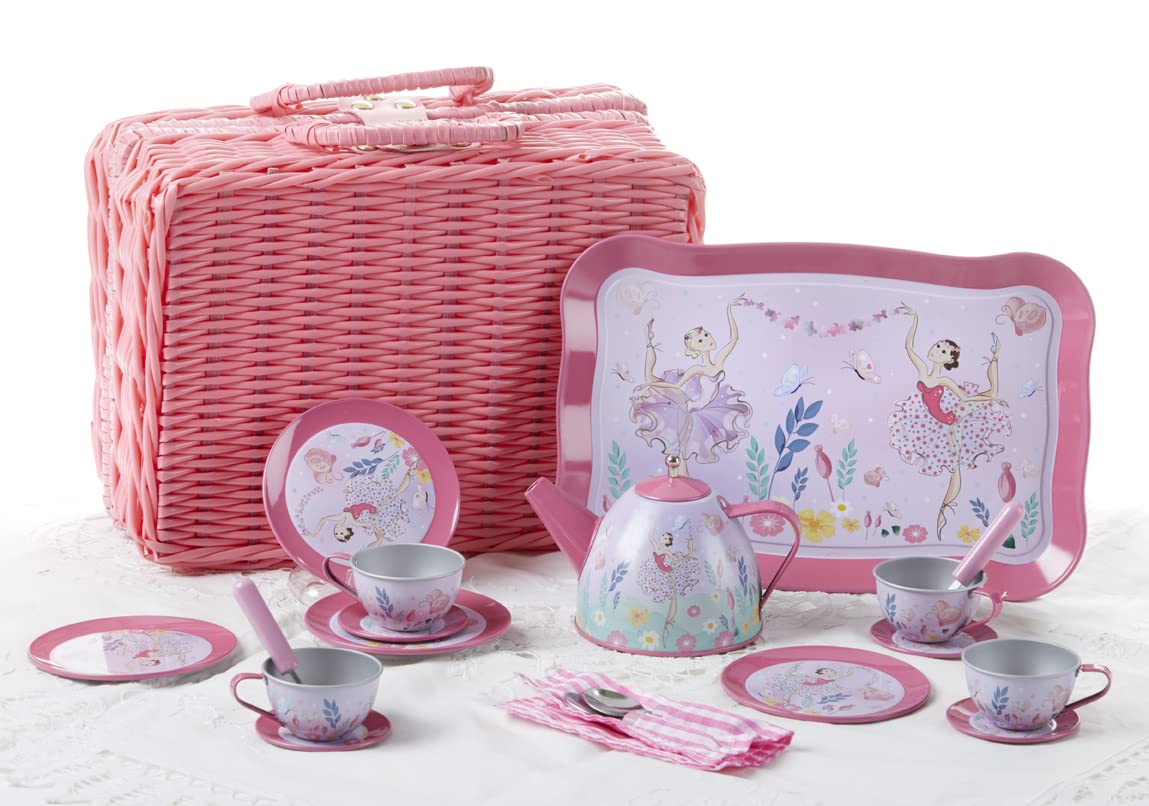 Amazon.com: Tin Tea Set 19 pc Set in Basket, Ballerina : Home